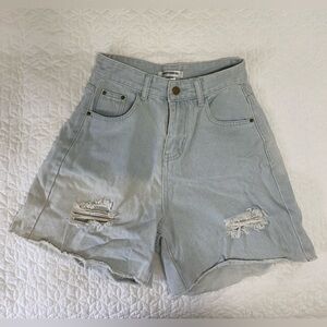 THE FRANKIE SHOP Mid-Length Ripped High-Rise Denim Shorts